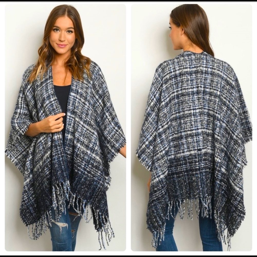 Navy Poncho Shawl